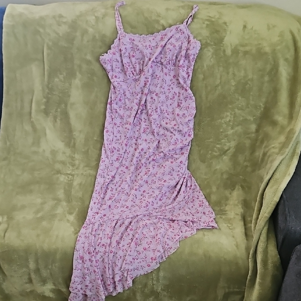 Purple Asymmetrical Ruched Slip Dress